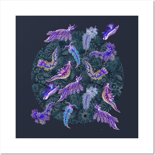 Ernst Haeckel Purple Hued Nudibranch  on Cerulean  Sea Squirts Wall Art by Scientistudio